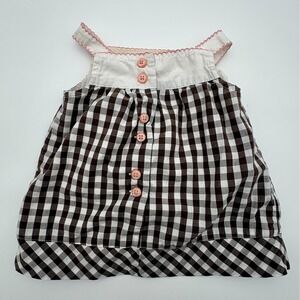 Gymboree Dress Girls 0-3M Brown Gingham Sundress Button‎ Floral Cotton Summer